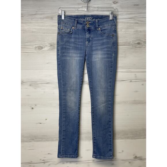 WallFlower Jeans Womens 3 Skinny Stretch Denim Double Button Mid Rise Y2K - Picture 1 of 15